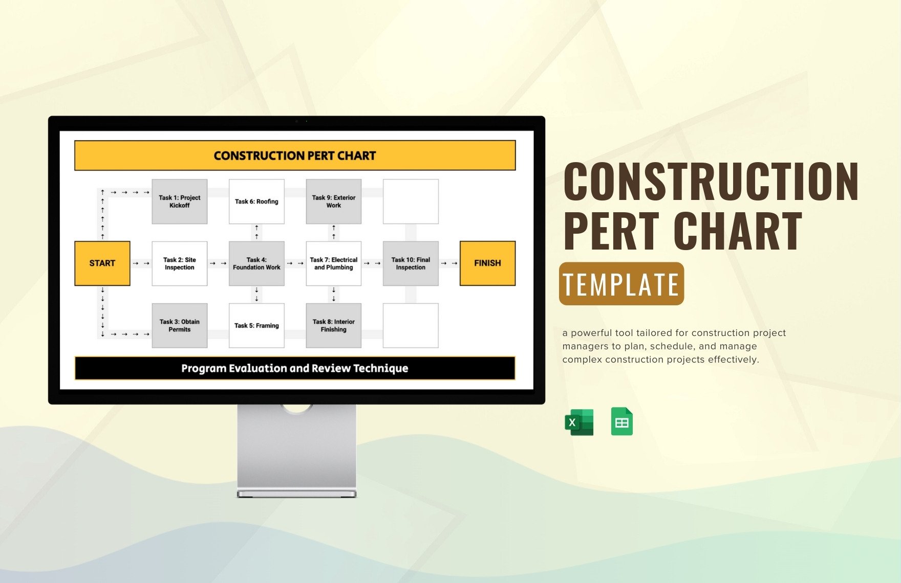 Construction PERT Chart Template in Excel, Google Sheets