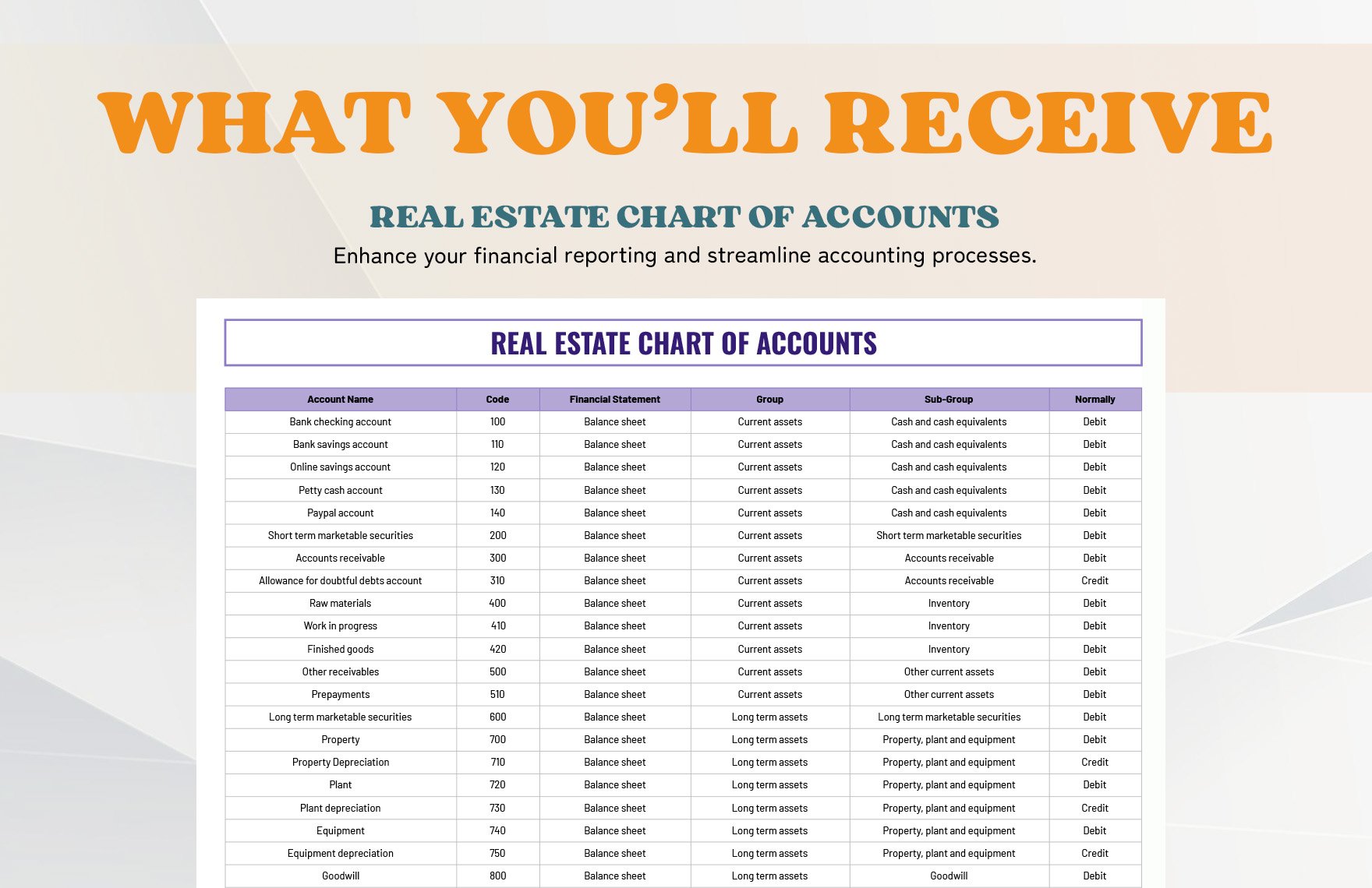 Real Estate Chart of Accounts Template