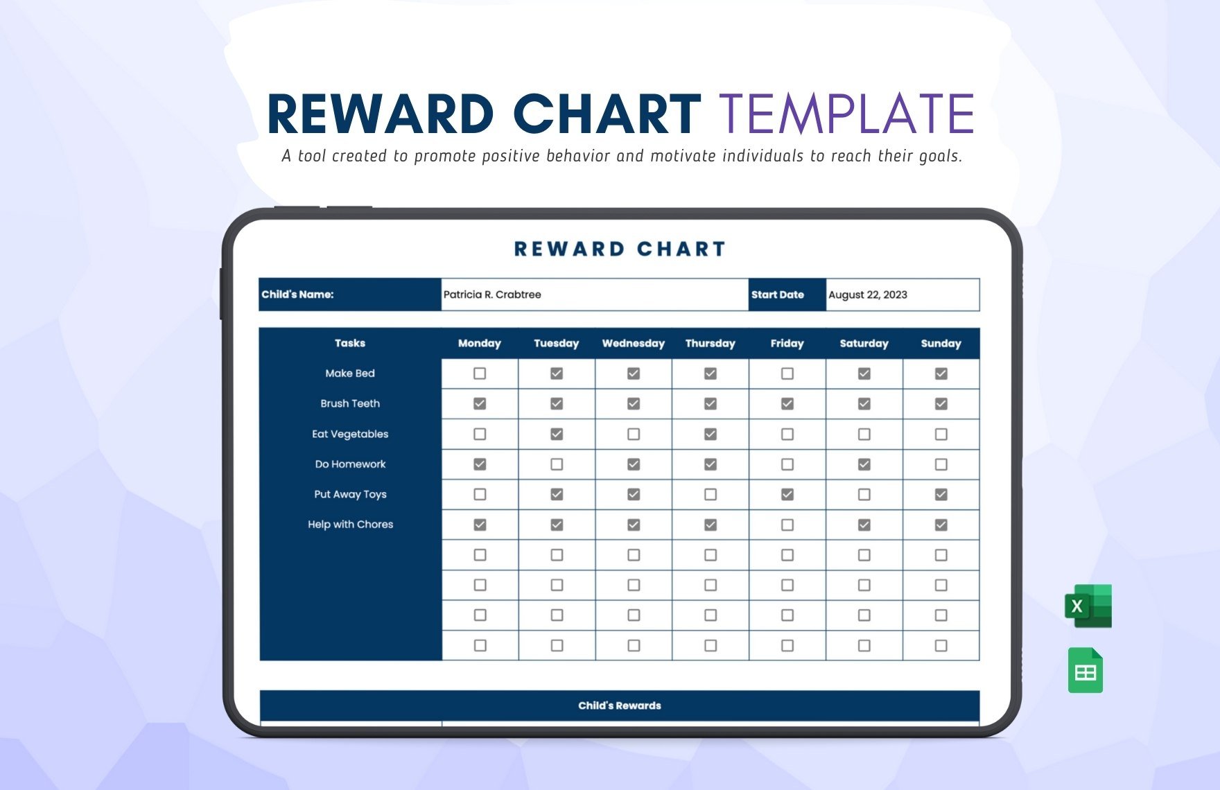 Reward Chart Template in Excel, Google Sheets