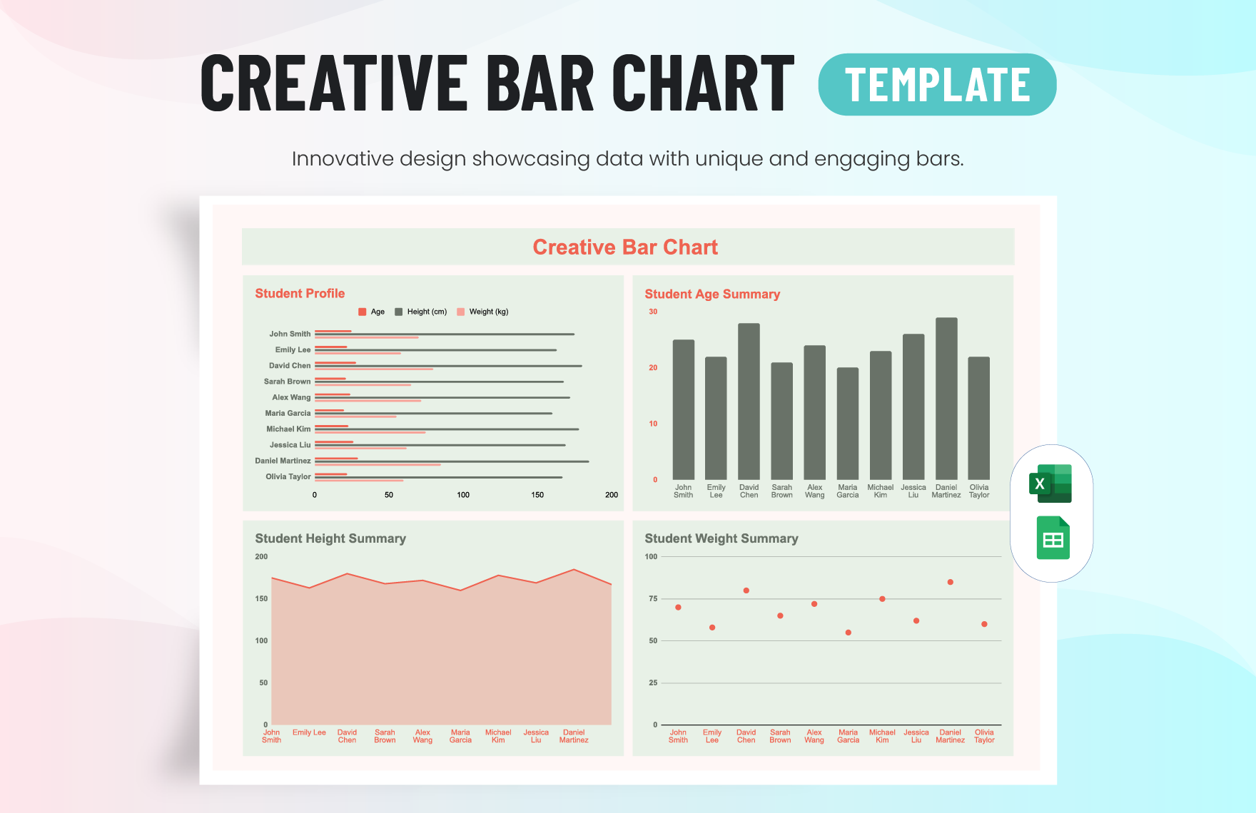 Creative Bar Chart Template in Excel, Google Sheets