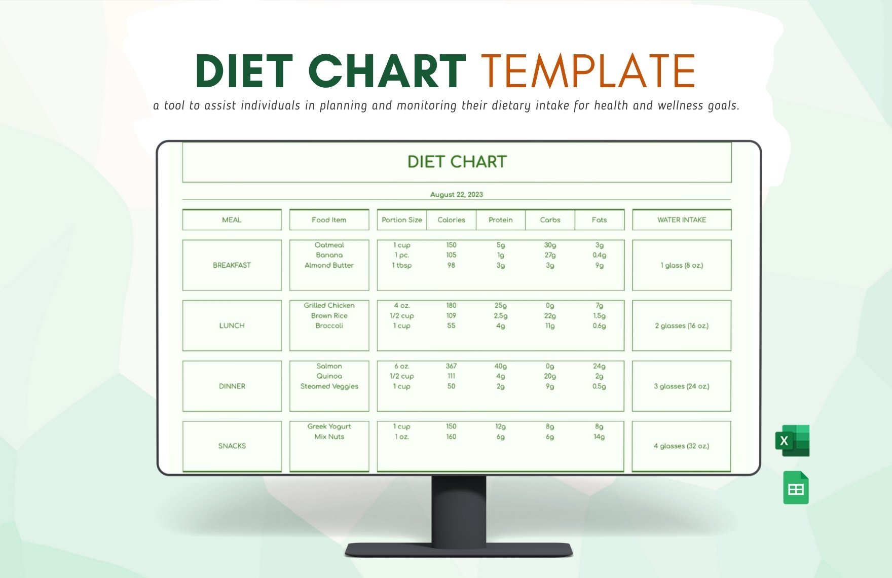 Diet Chart Template in Excel, Google Sheets