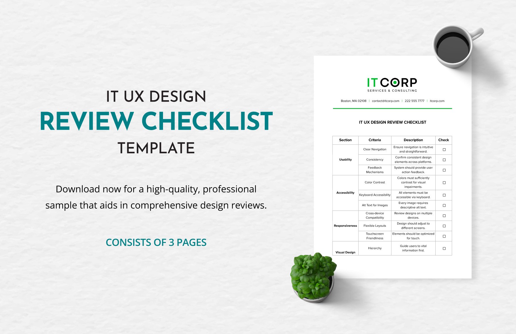 IT UX Design Review Checklist Template in Word, Google Docs, PDF