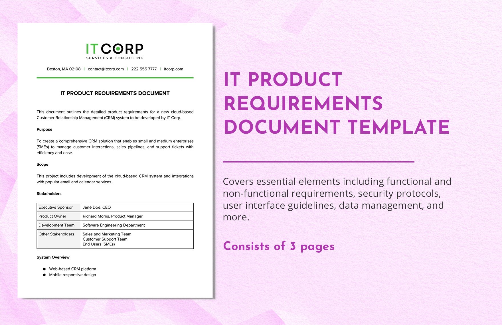 IT Product Requirements Document Template