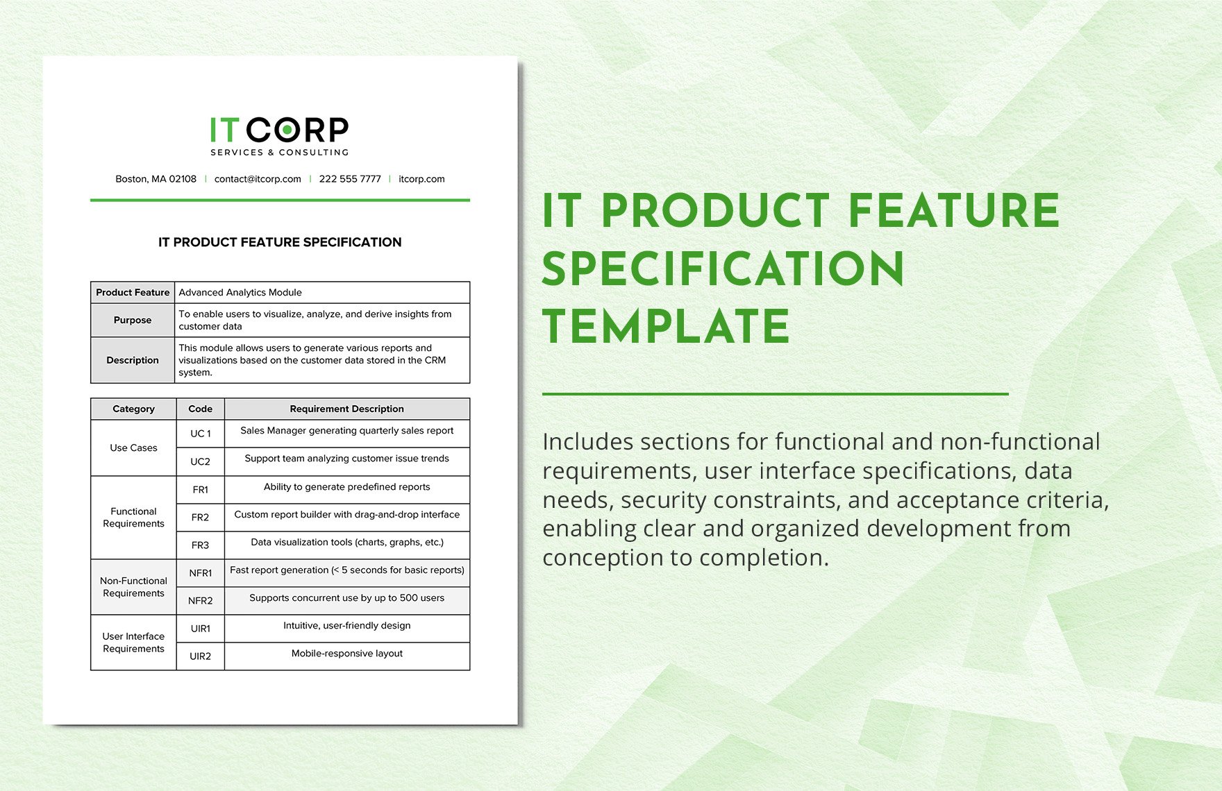IT Product Feature Specification Template