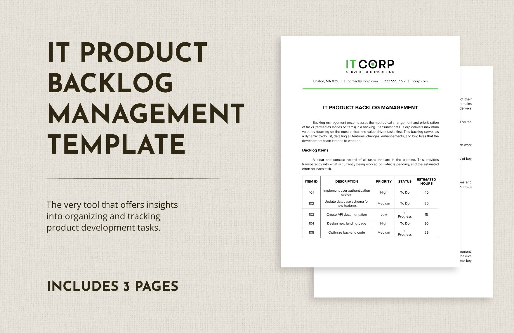 IT Product Backlog Management Template