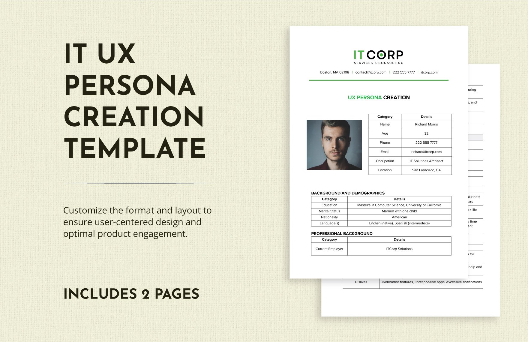 IT UX Persona Creation Template in Word, Google Docs, PDF