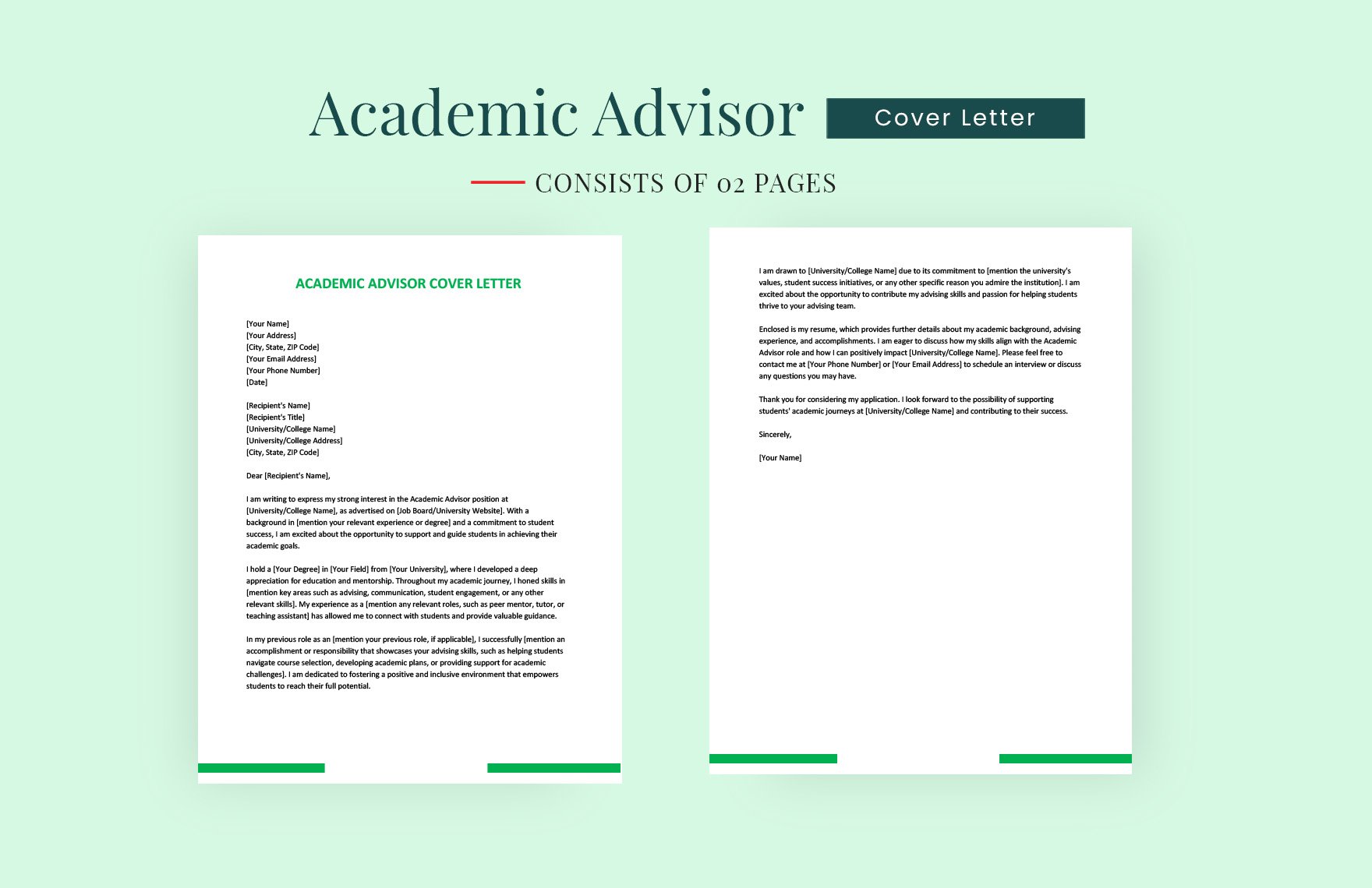Academic Advisor Cover Letter in Word, Google Docs