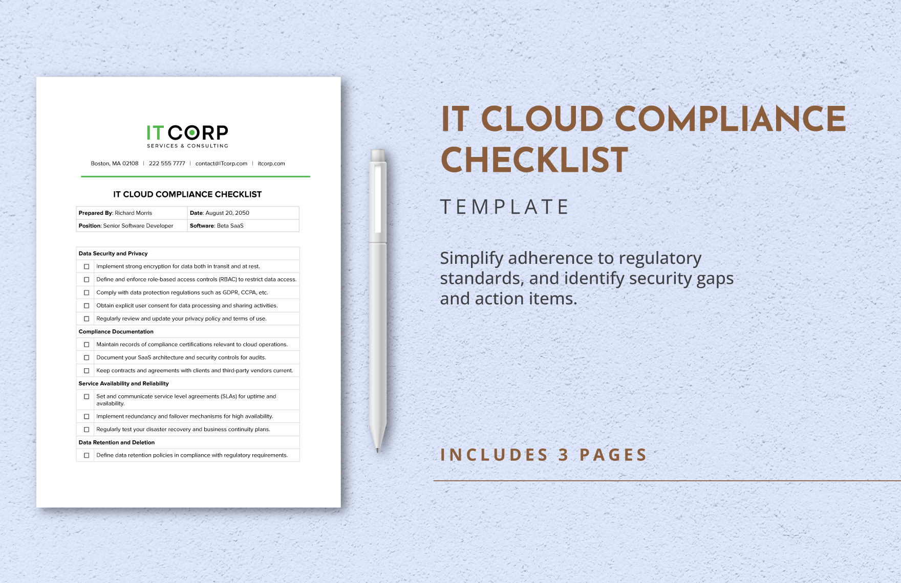 IT Cloud Compliance Checklist Template in Word, Google Docs, PDF