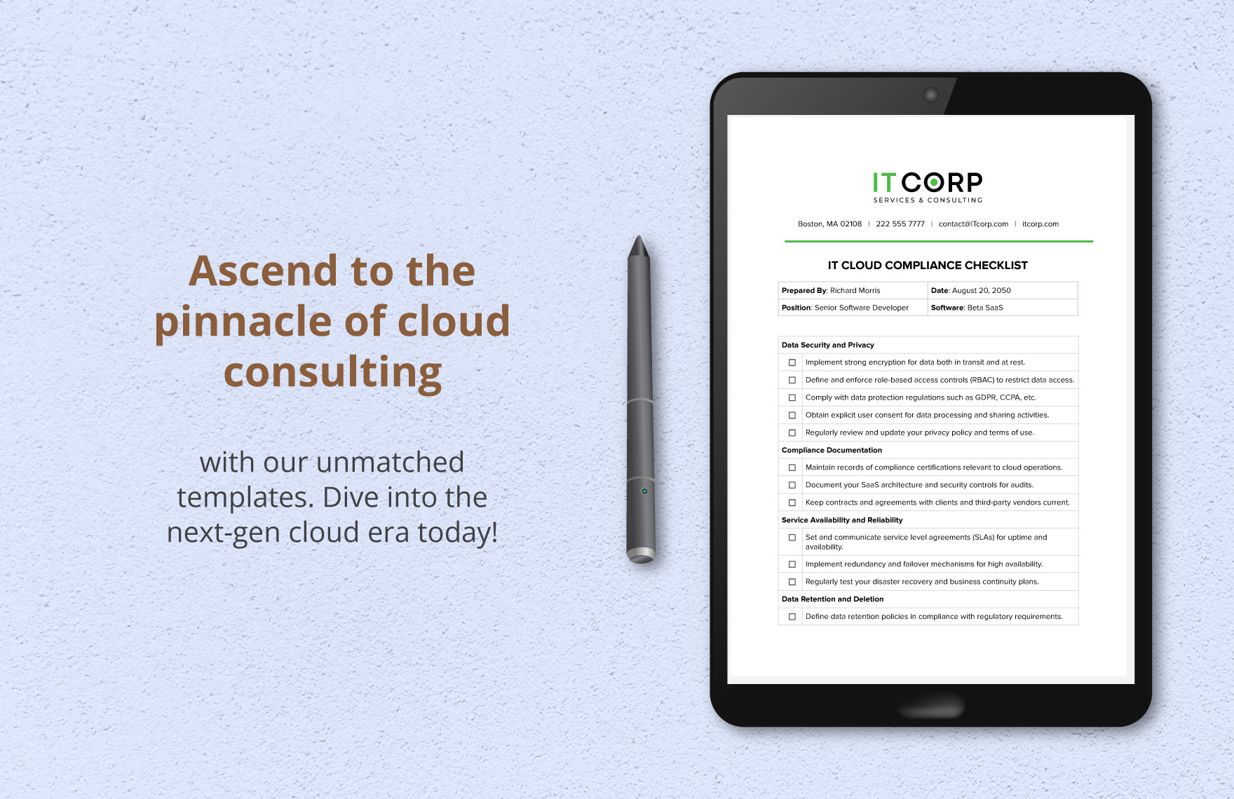 IT Cloud Compliance Checklist Template