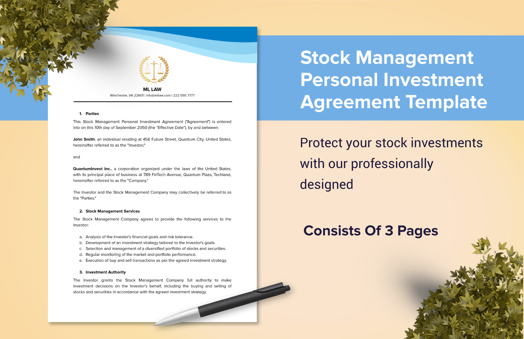 Stock Management Personal Investment Agreement Template