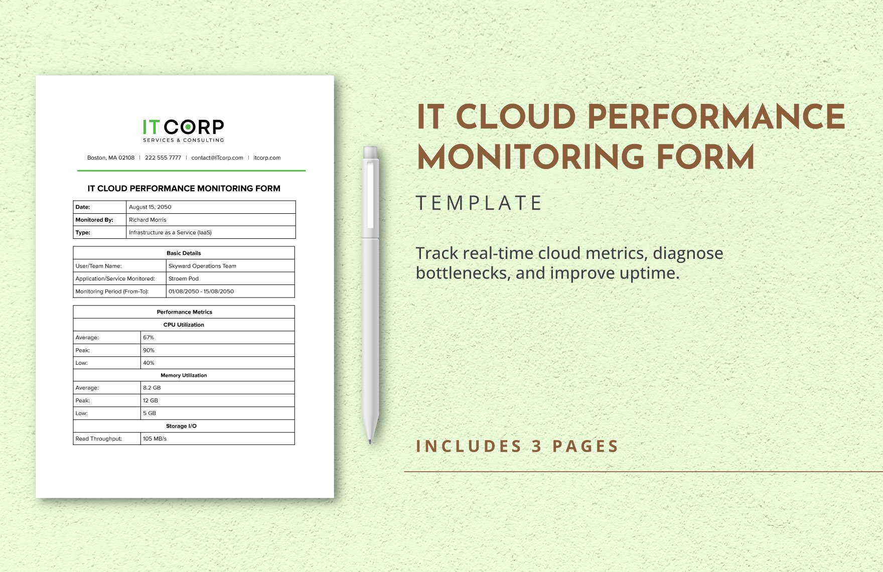 IT Cloud Performance Monitoring Form Template in Word, Google Docs, PDF