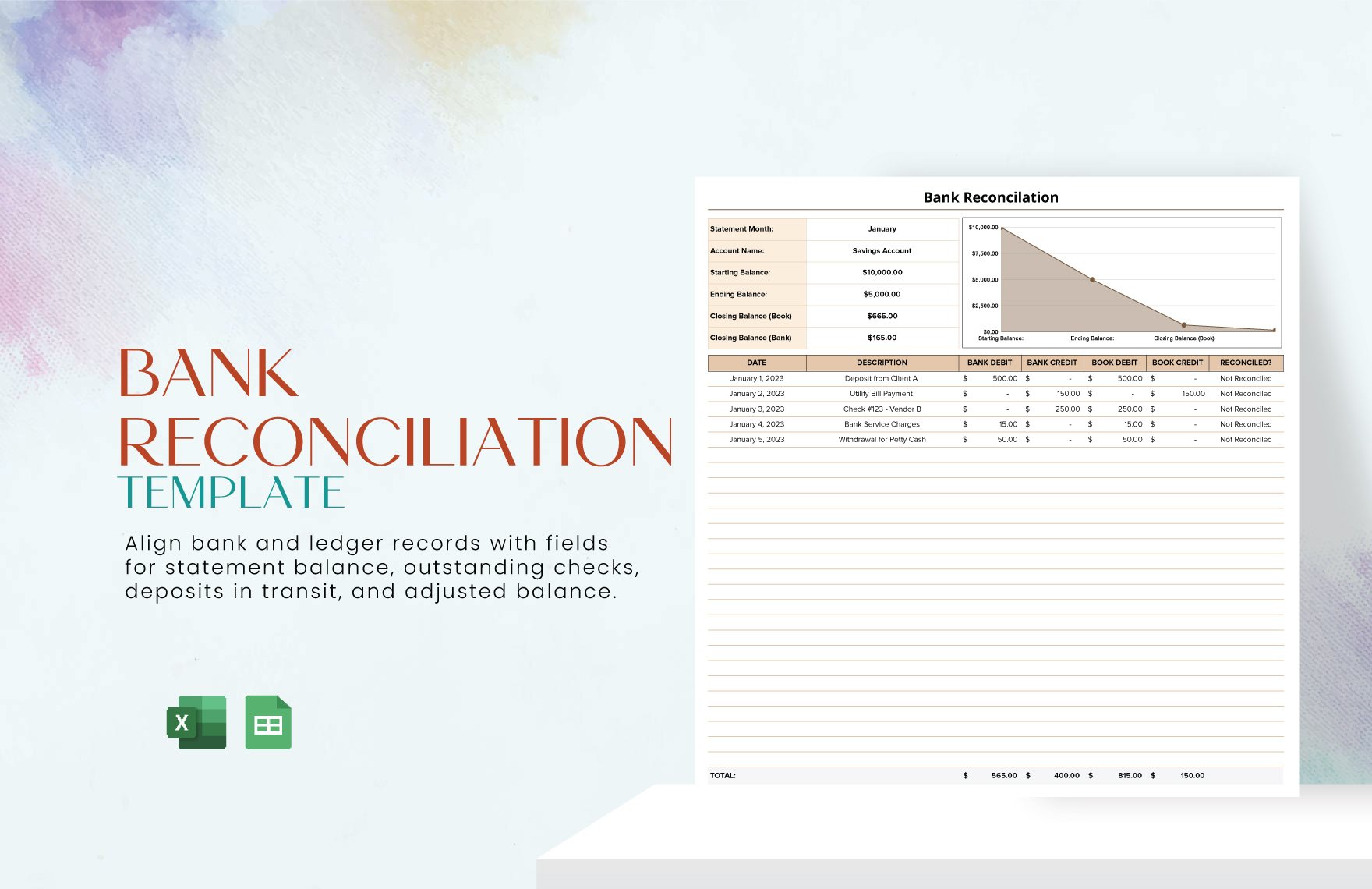 Bank Reconciliation Template in Excel, Google Sheets