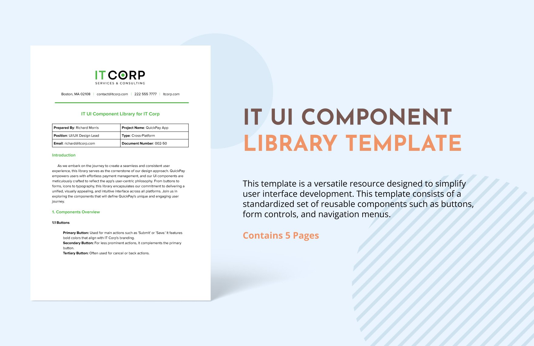 IT UI Component Library Template in Word, Google Docs, PDF