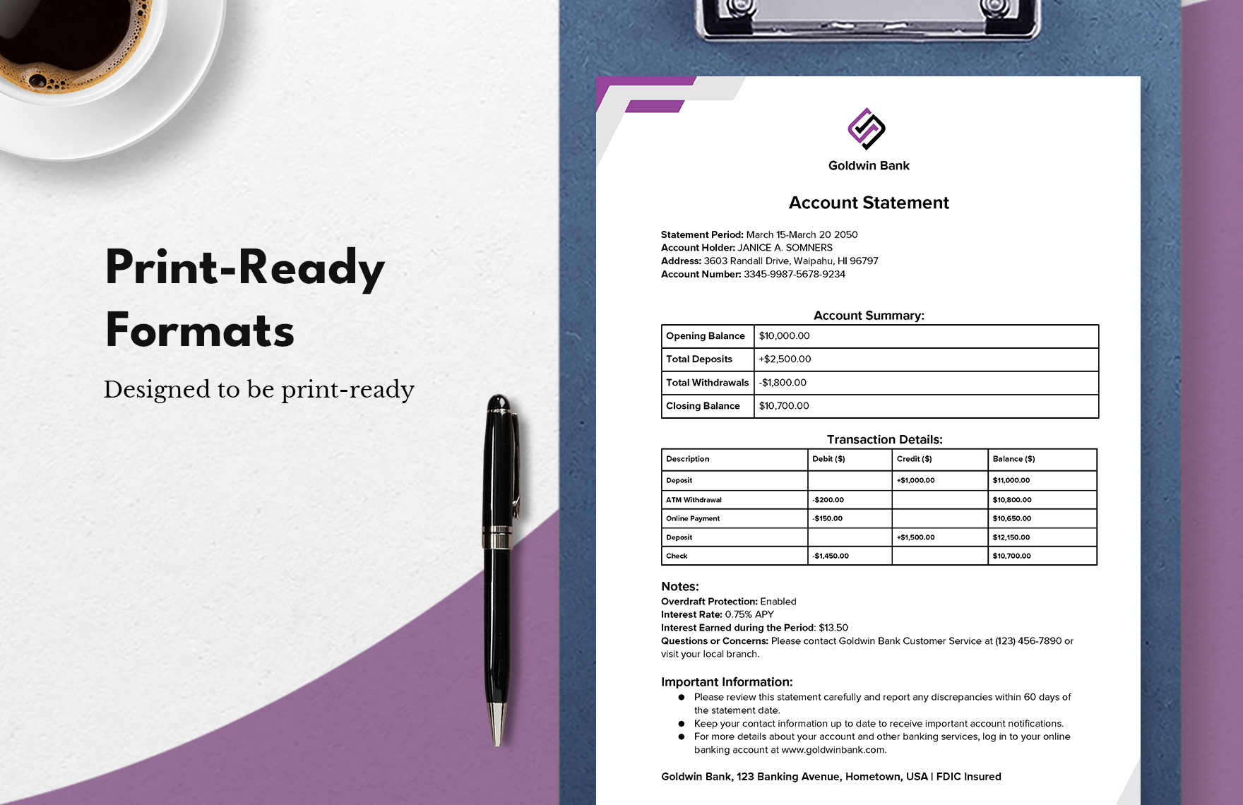 Printable Account Statement Template