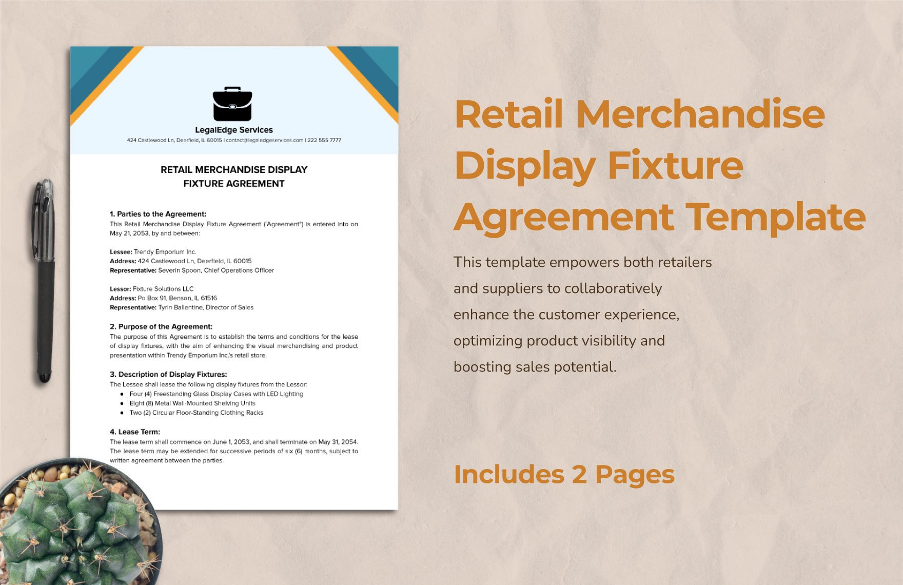 Retail Merchandise Display Fixture Agreement Template