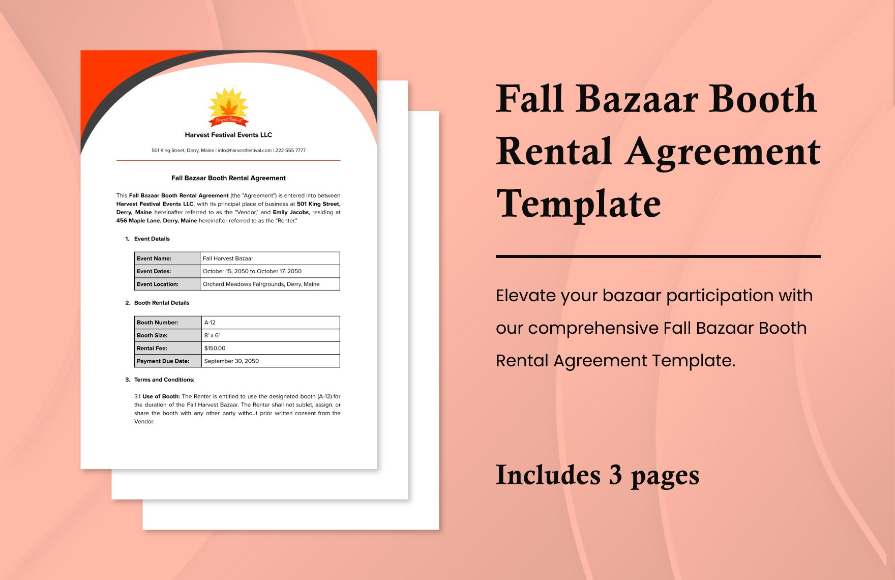 Fall Bazaar Booth Rental Agreement Template