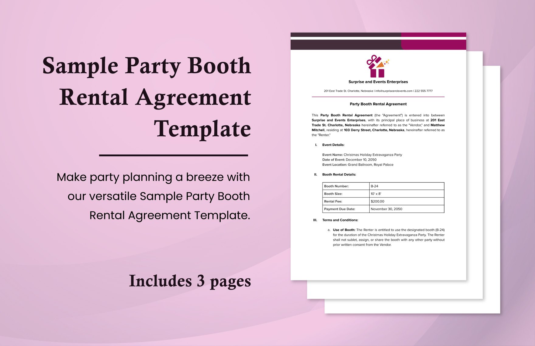Sample Party Booth Rental Agreement Template