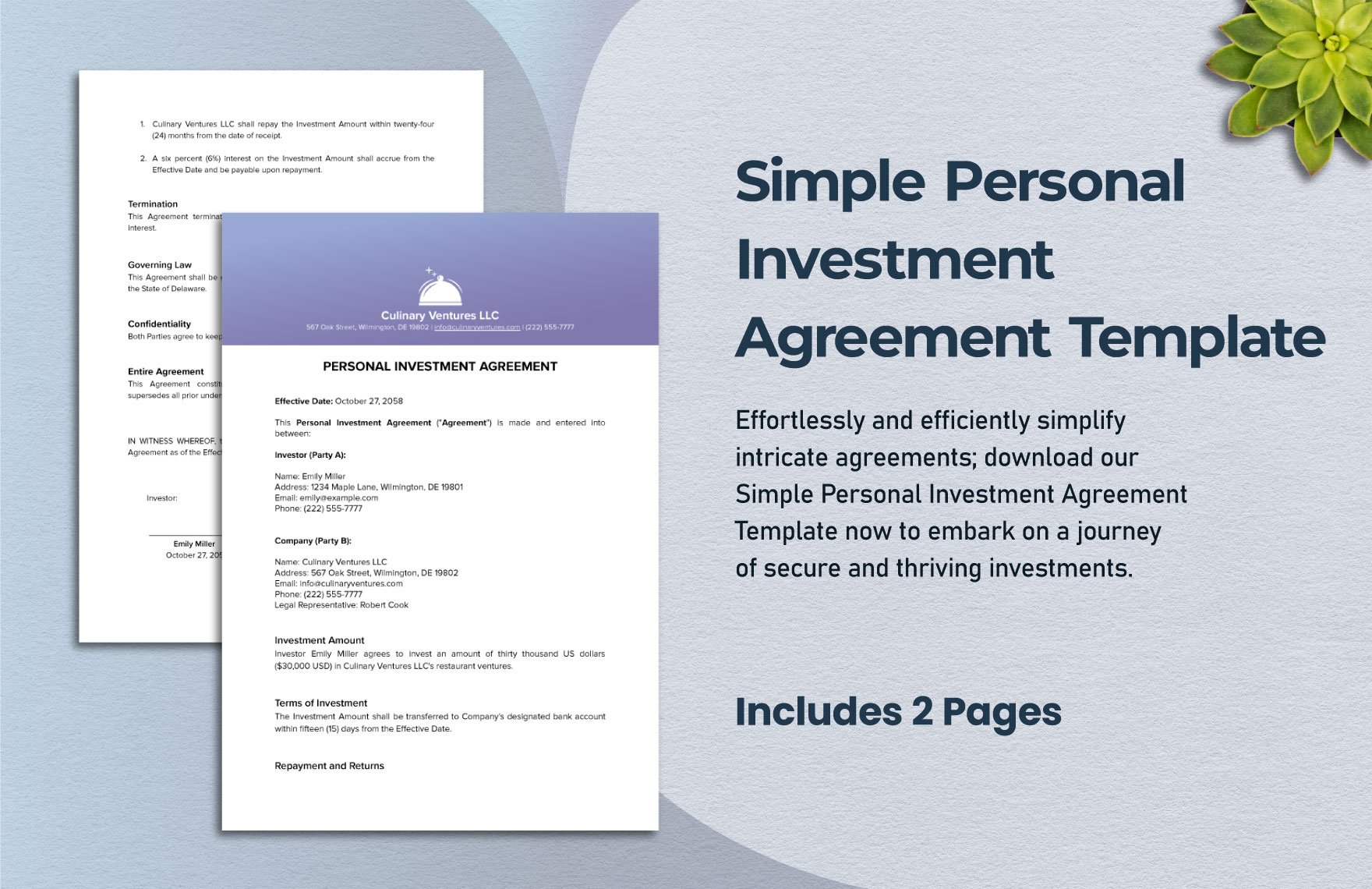 Simple Personal Investment Agreement Template