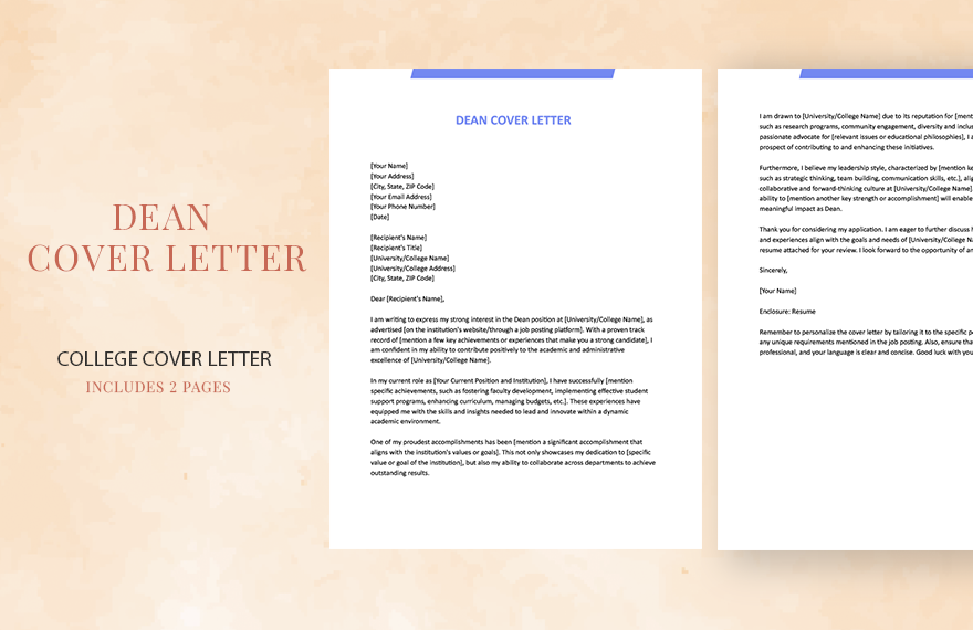 Dean Cover Letter in Word, Google Docs