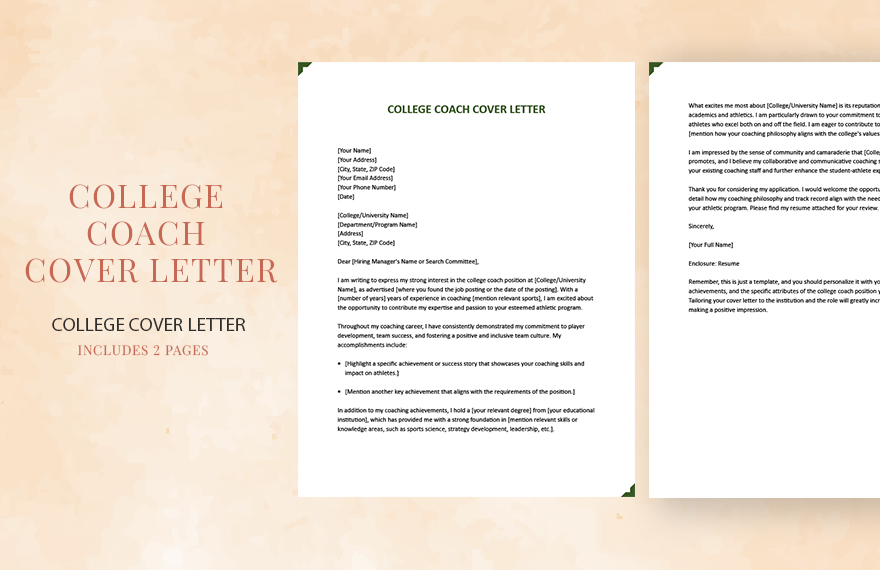 College Coach Cover Letter in Word, Google Docs