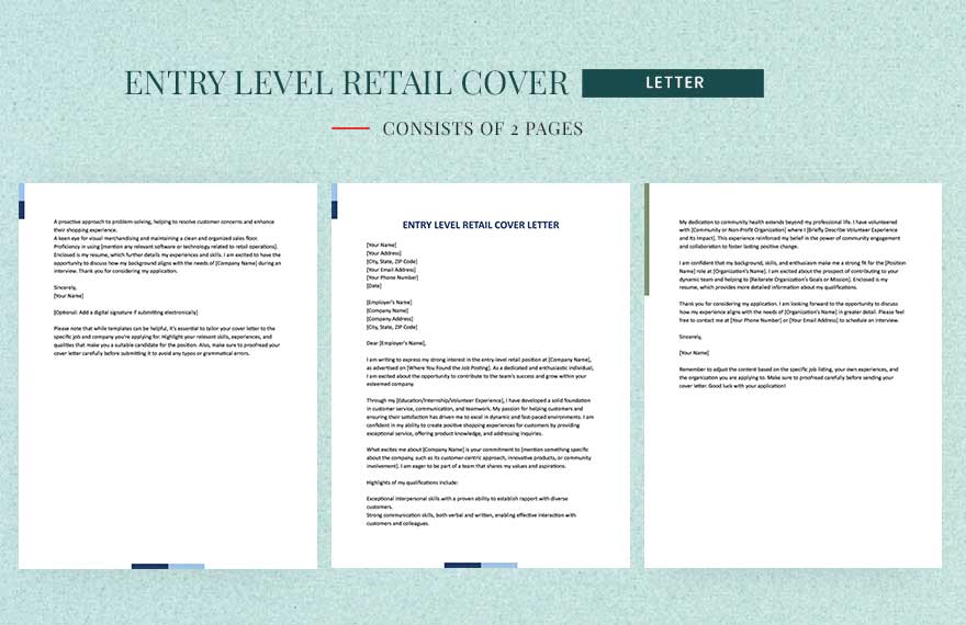 Entry Level Retail Cover Letter in Word, Google Docs