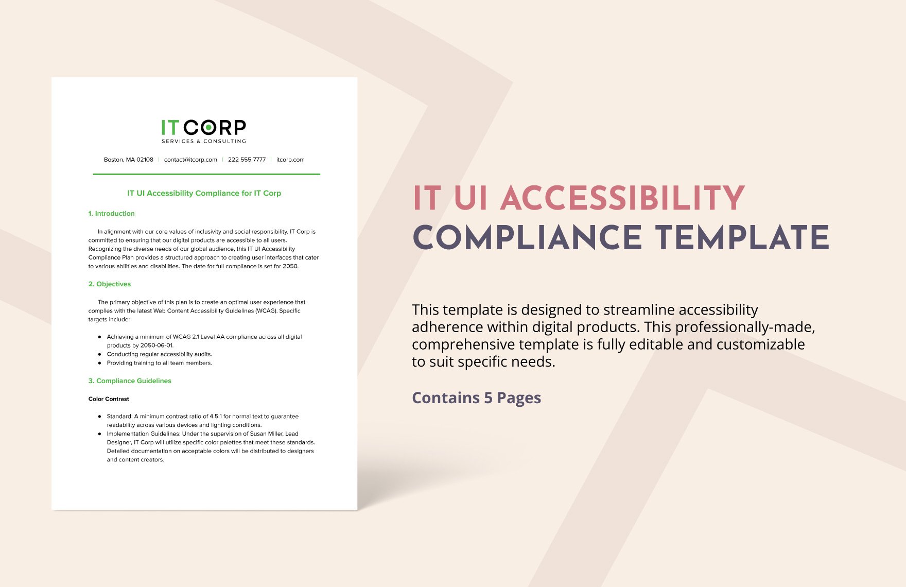 IT UI Accessibility Compliance Template in Word, Google Docs, PDF