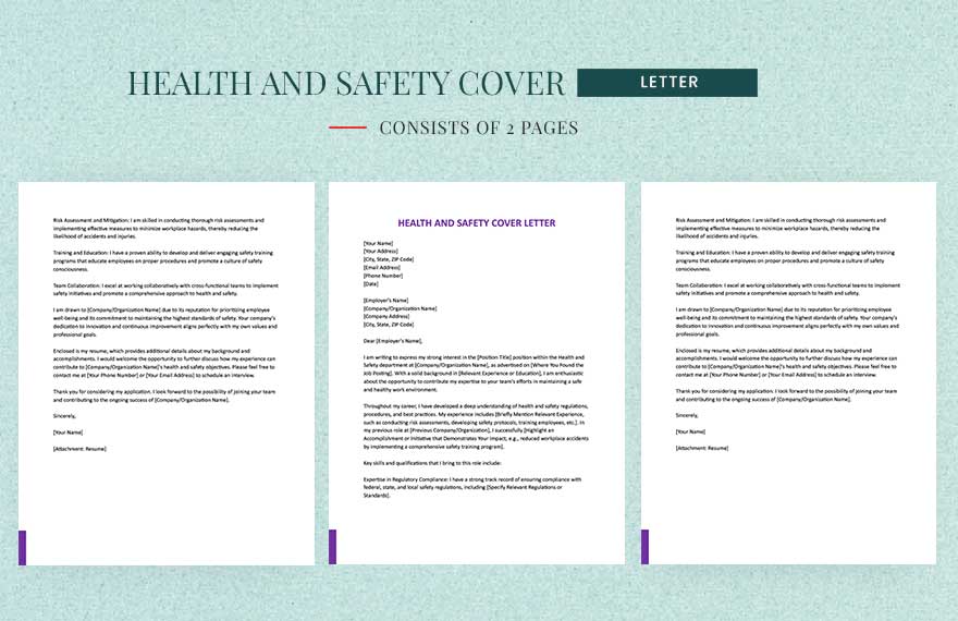 Health And Safety Cover Letter in Word, Google Docs