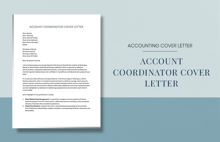 Account Coordinator Cover Letter in Word, Google Docs, Apple Pages