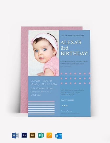 3rd Birthday Invitation Card Template For Boy - Download in Illustrator,  PSD