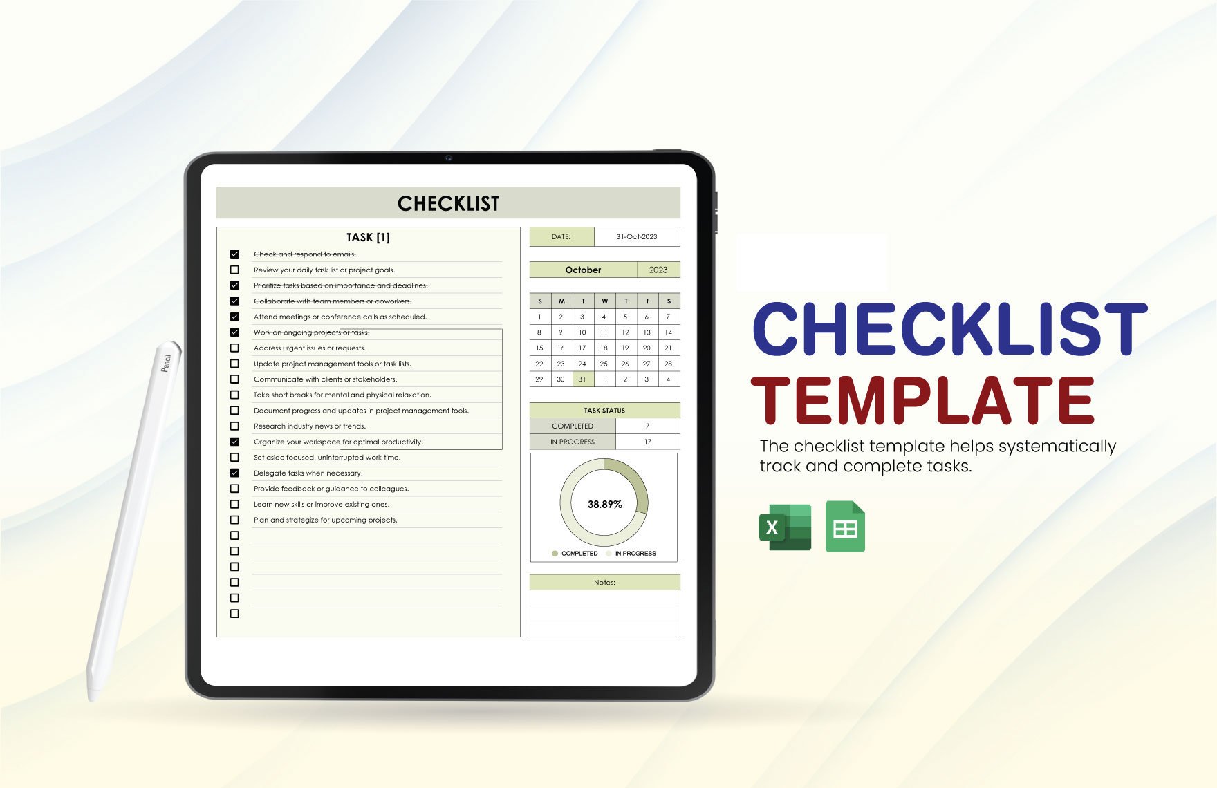 Free Checklist Template in Excel, Google Sheets