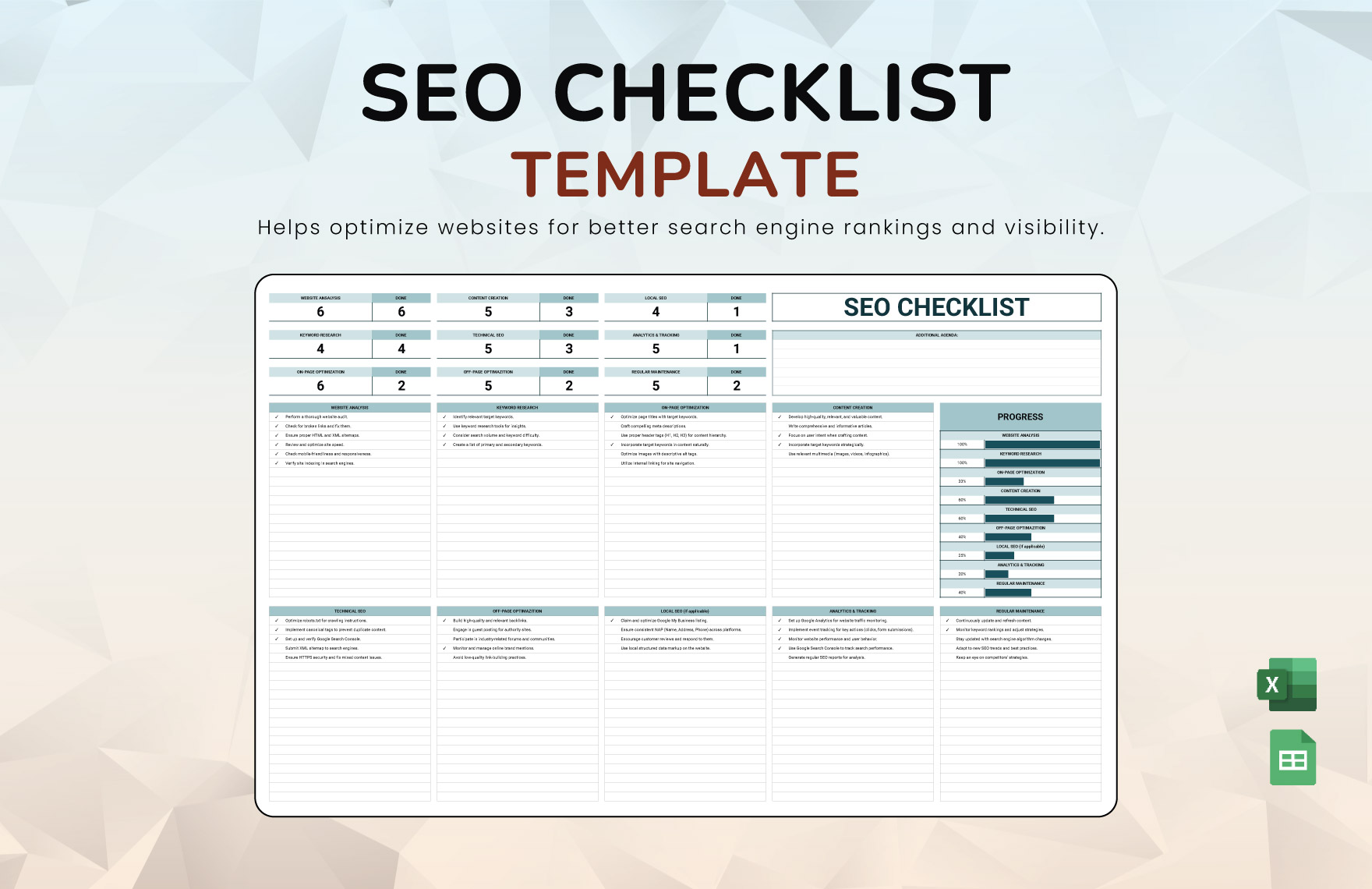 SEO Checklist Template in Excel, Google Sheets - Download | Template.net