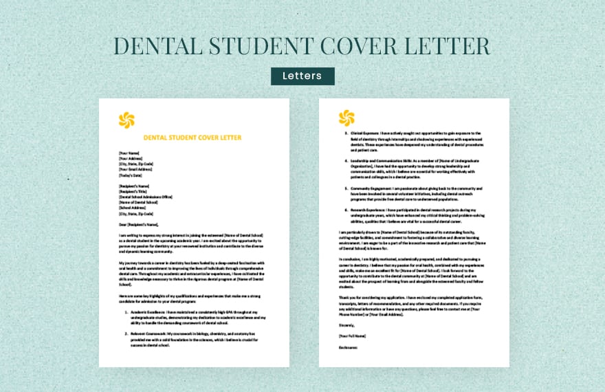 Dental student cover letter in Word, Google Docs, Apple Pages