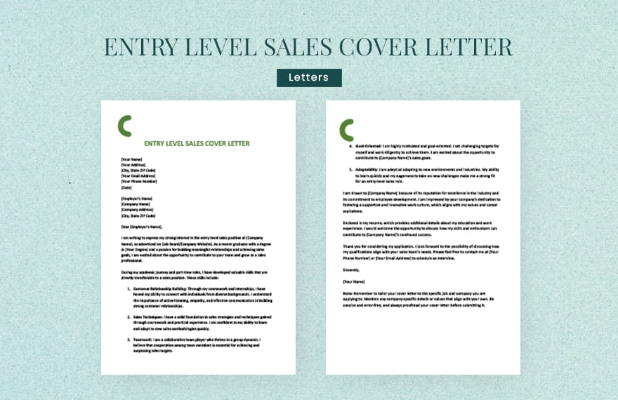 Entry level sales cover letter