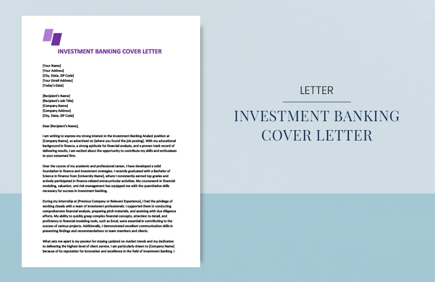 Investment banking cover letter in Word, Google Docs, Apple Pages