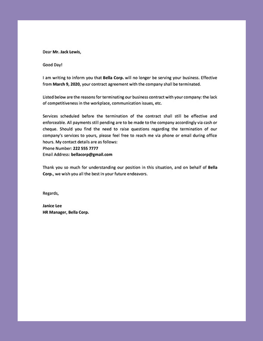 Termination of Services Letter Template to Client