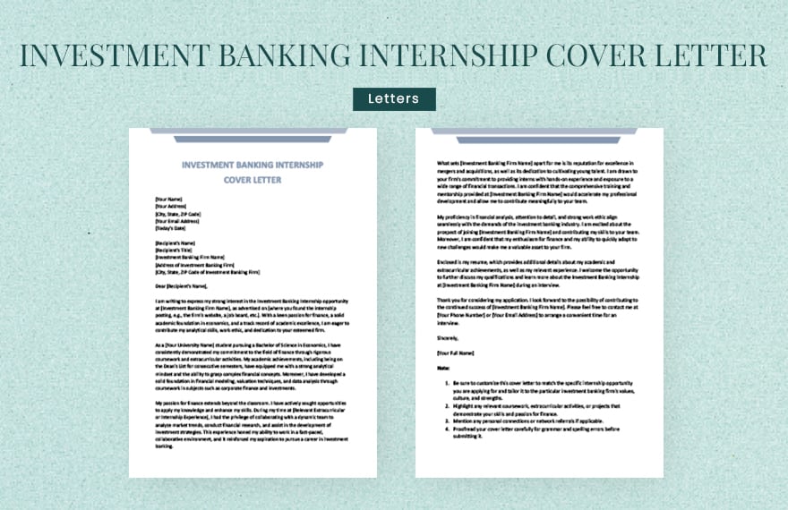 Investment banking internship cover letter in Word, Google Docs, Apple Pages
