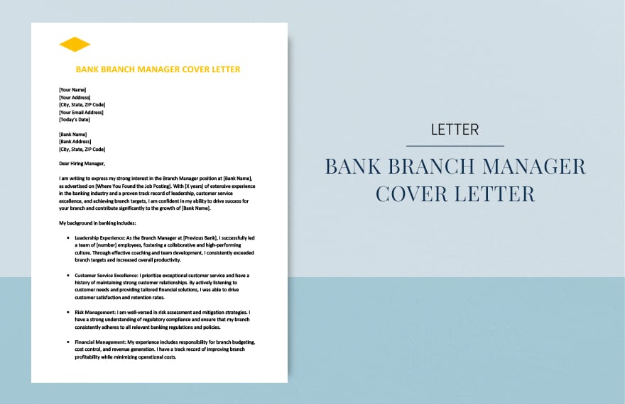 Free Bank branch manager cover letter