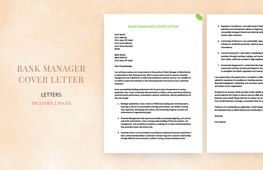 Free Bank manager cover letter
