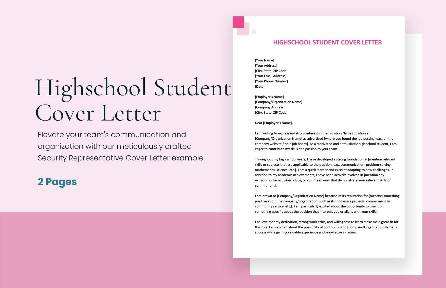 Highschool Student Cover Letter in Word, Google Docs