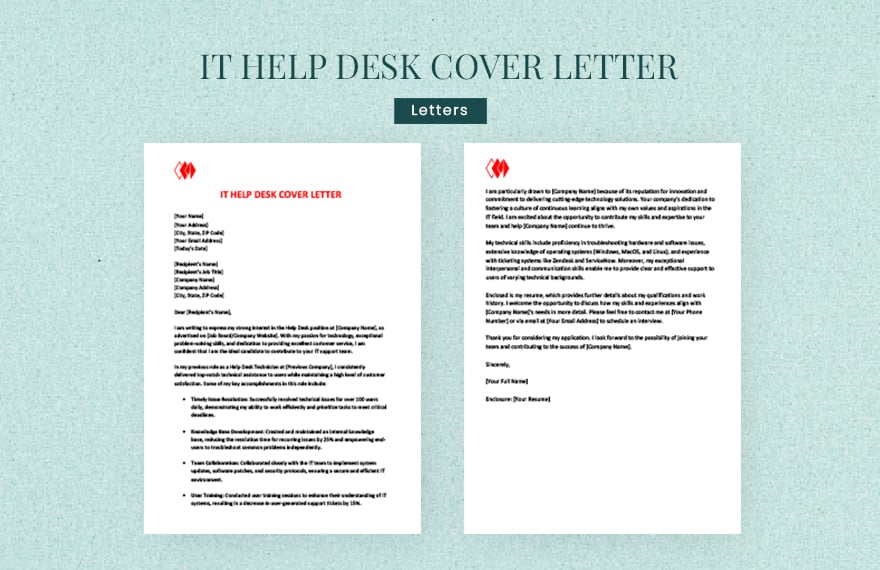 It help desk cover letter in Word, Google Docs, Apple Pages