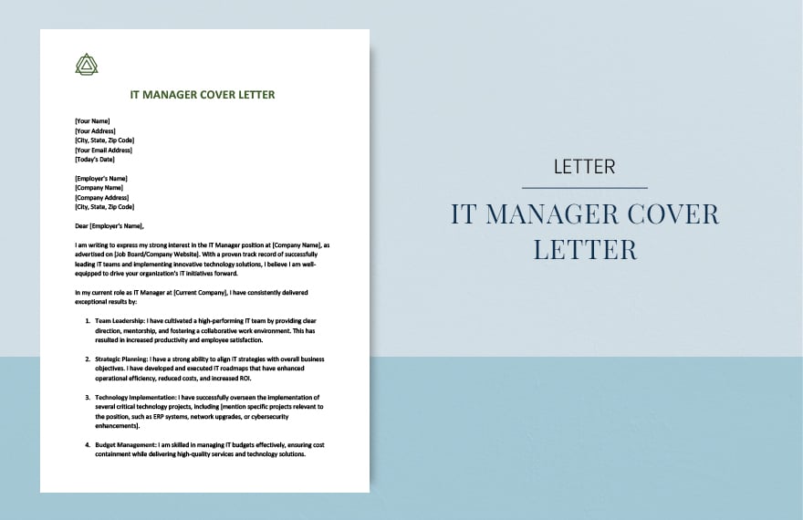 Free It manager cover letter