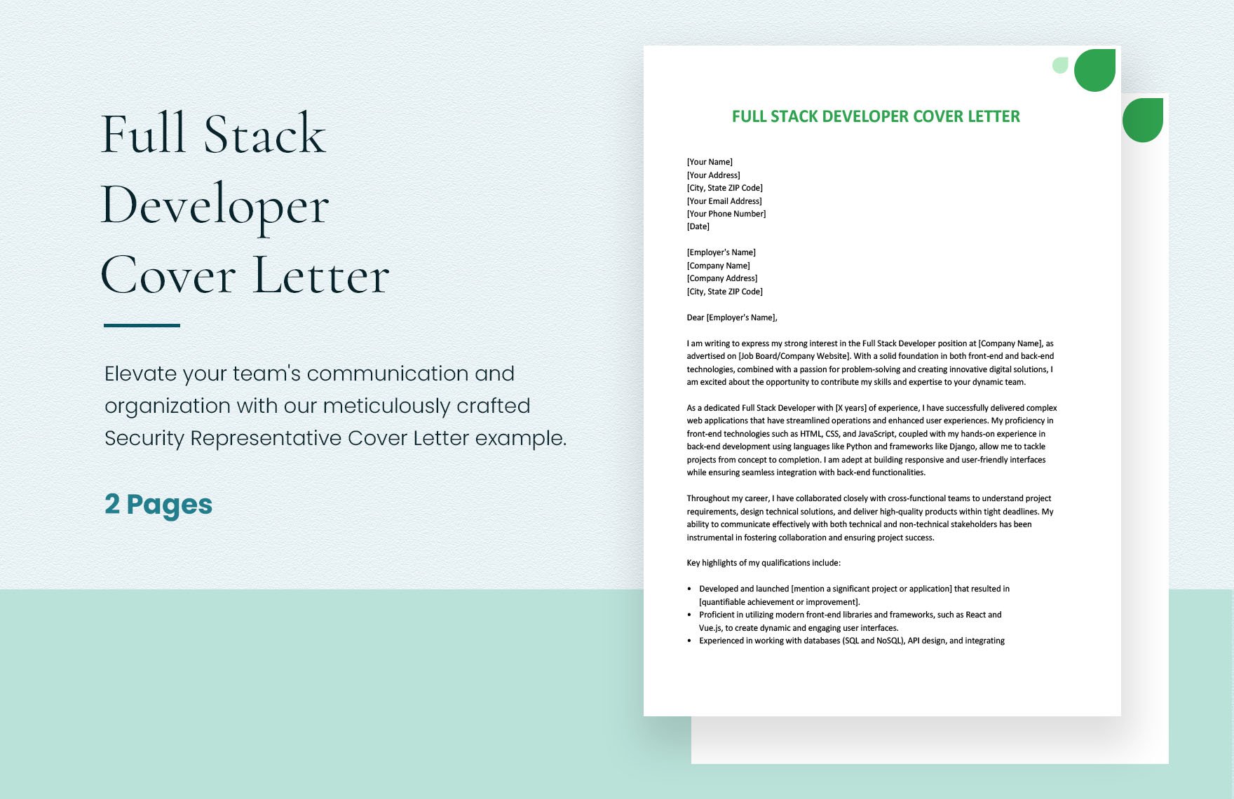 Full Stack Developer Cover Letter