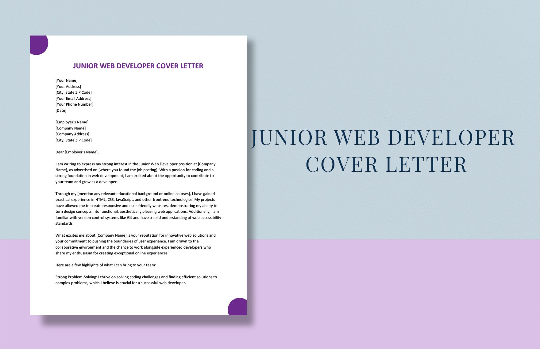 Junior Web Developer Cover Letter in Word, Google Docs