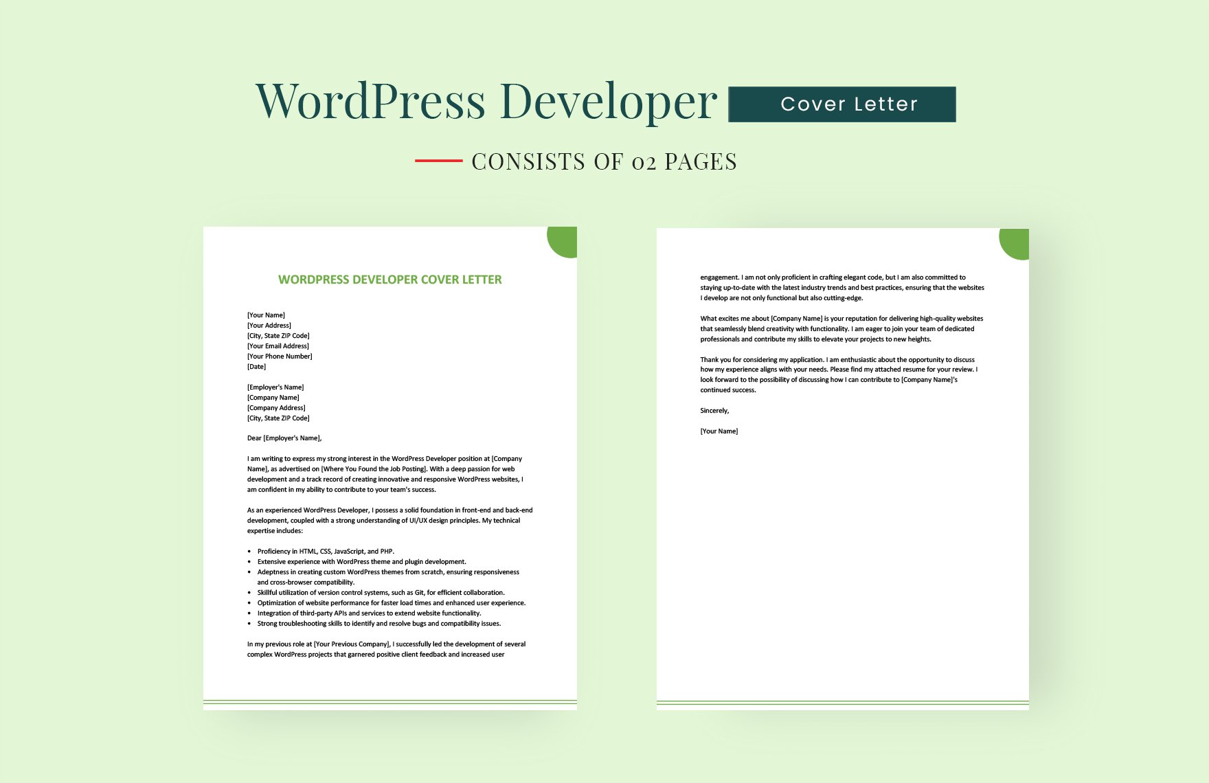 Wordpress Developer Cover Letter in Word, Google Docs