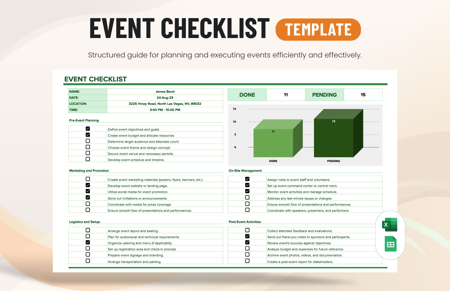 Event Checklist Template in Excel, Google Sheets