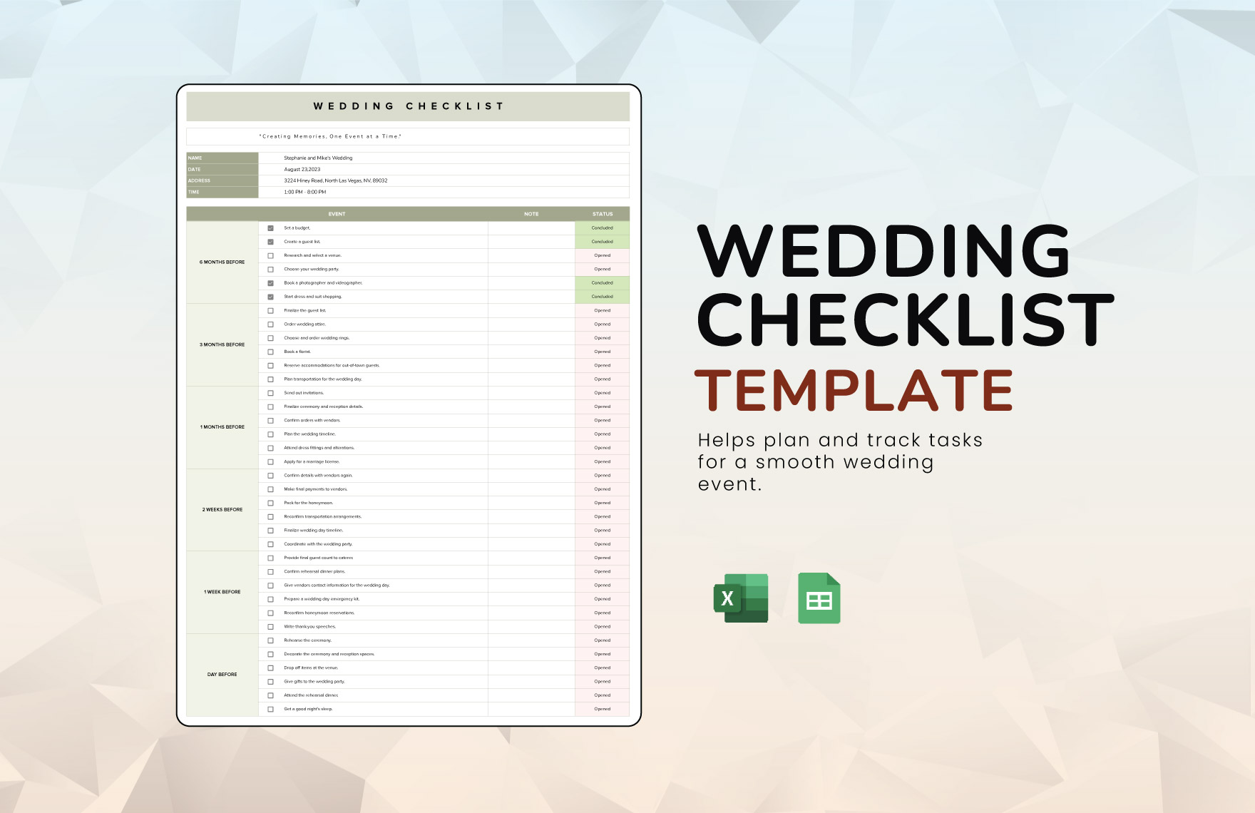 Wedding Checklist Template in Google Sheets, Excel - Download | Template.net