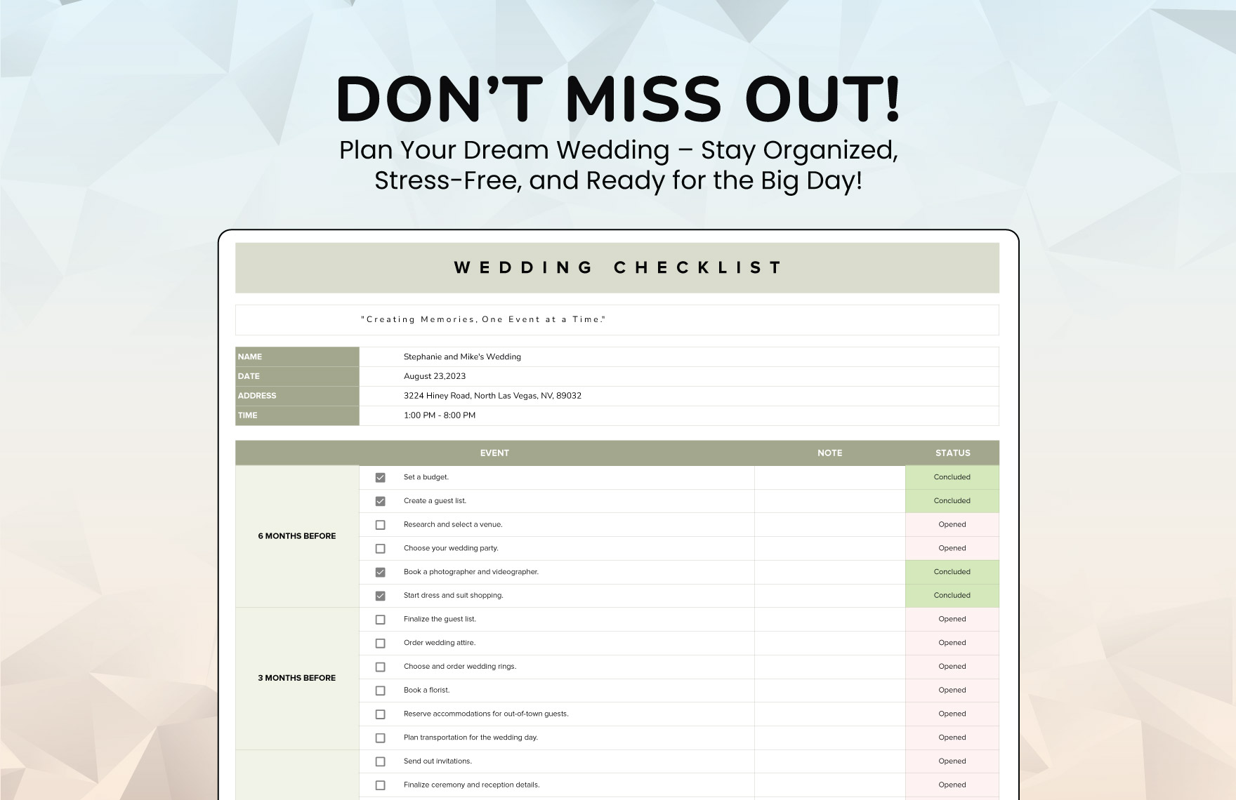 Wedding Checklist Template