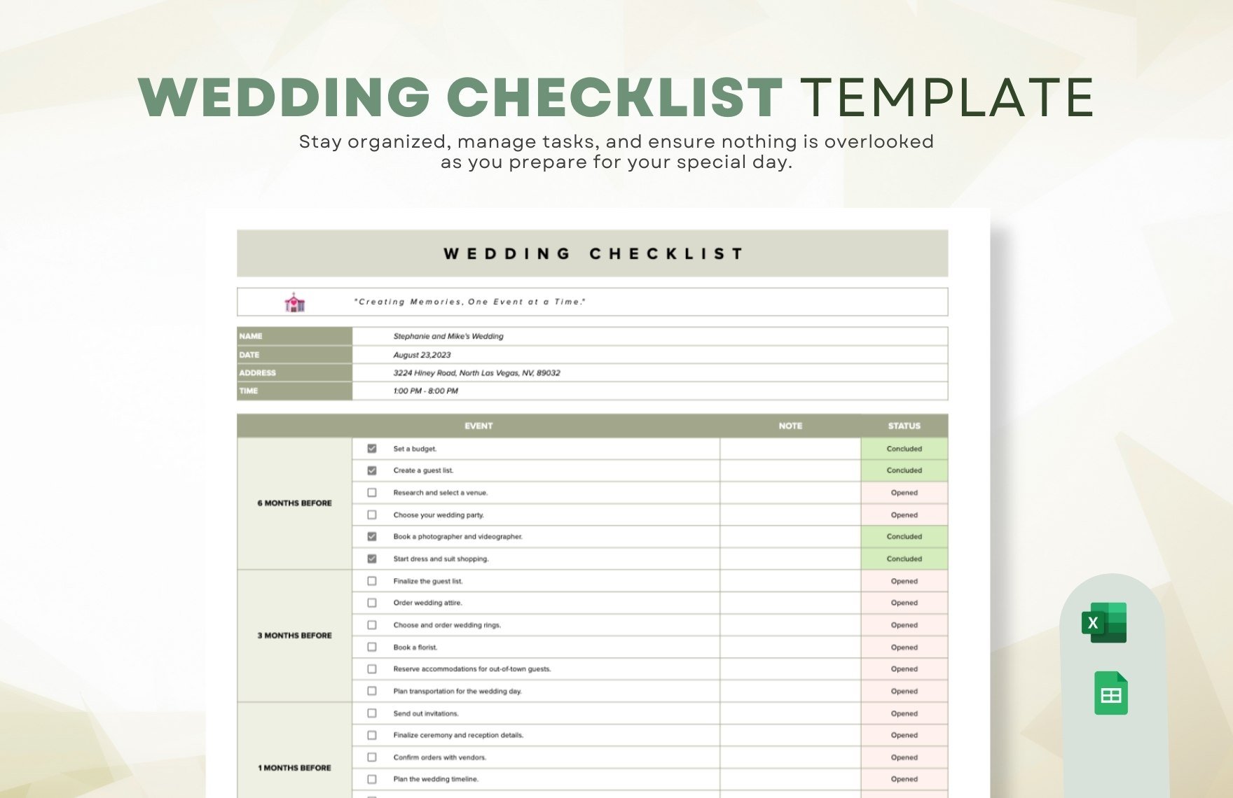 Wedding Checklist Template in Excel, Google Sheets