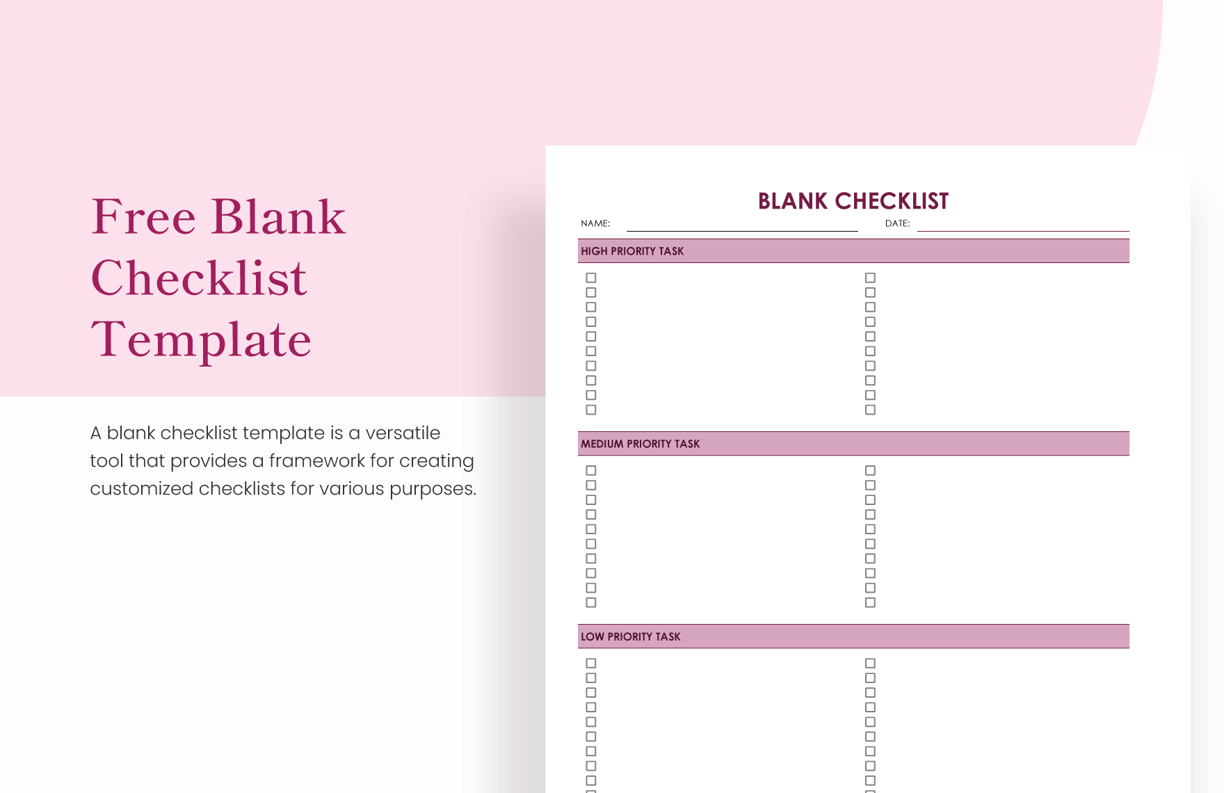 Blank Checklist Template Excel 8567