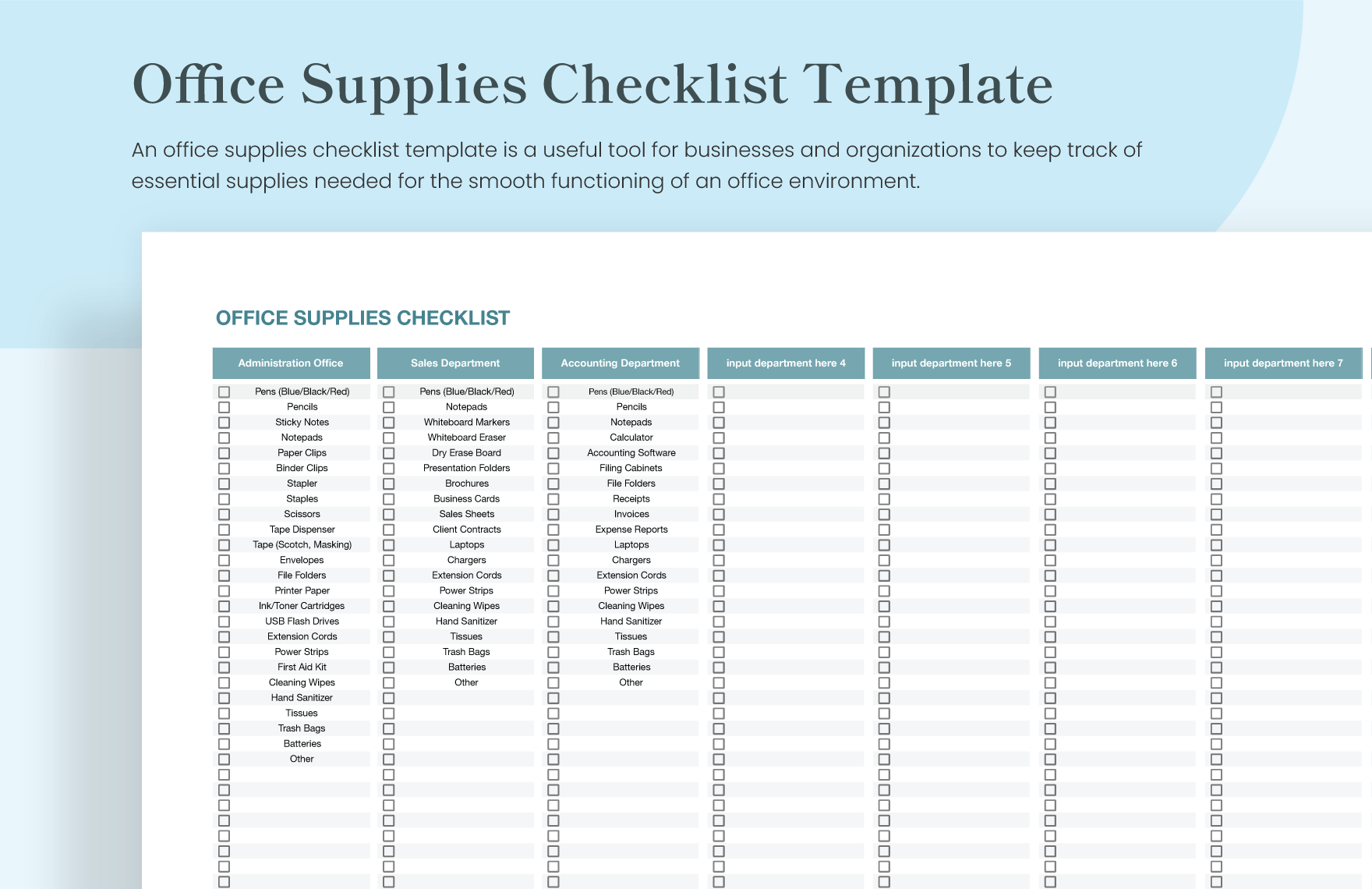Office Supplies Checklist Template